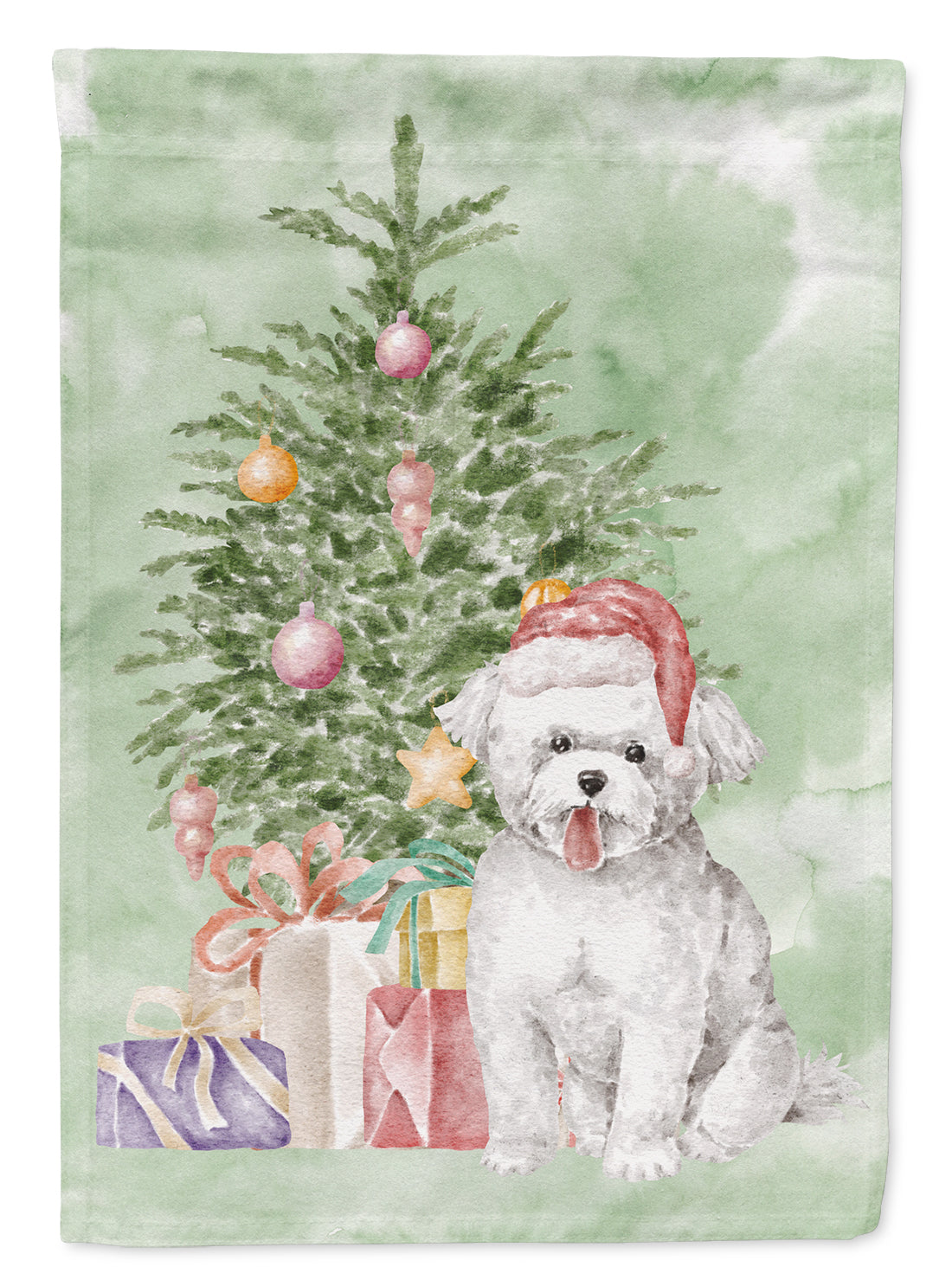 Bichon Frise Puppy Christmas Presents and Tree Garden Flag