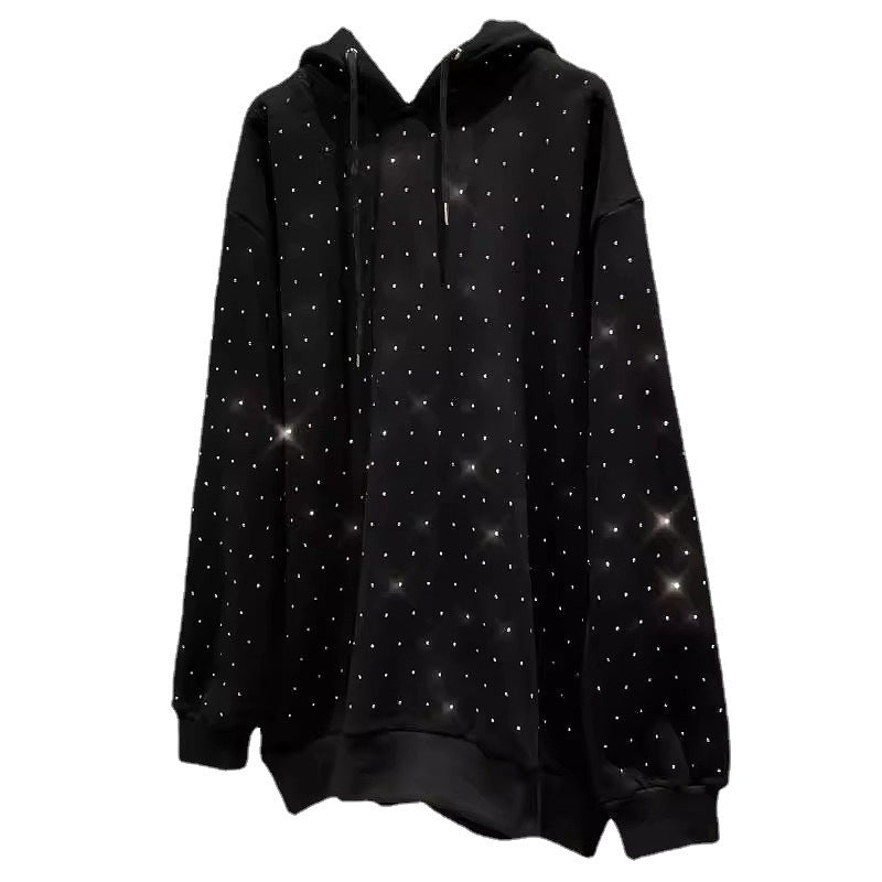 Rhinestone Shiny Loose Pullover Hoodie | Streetwear