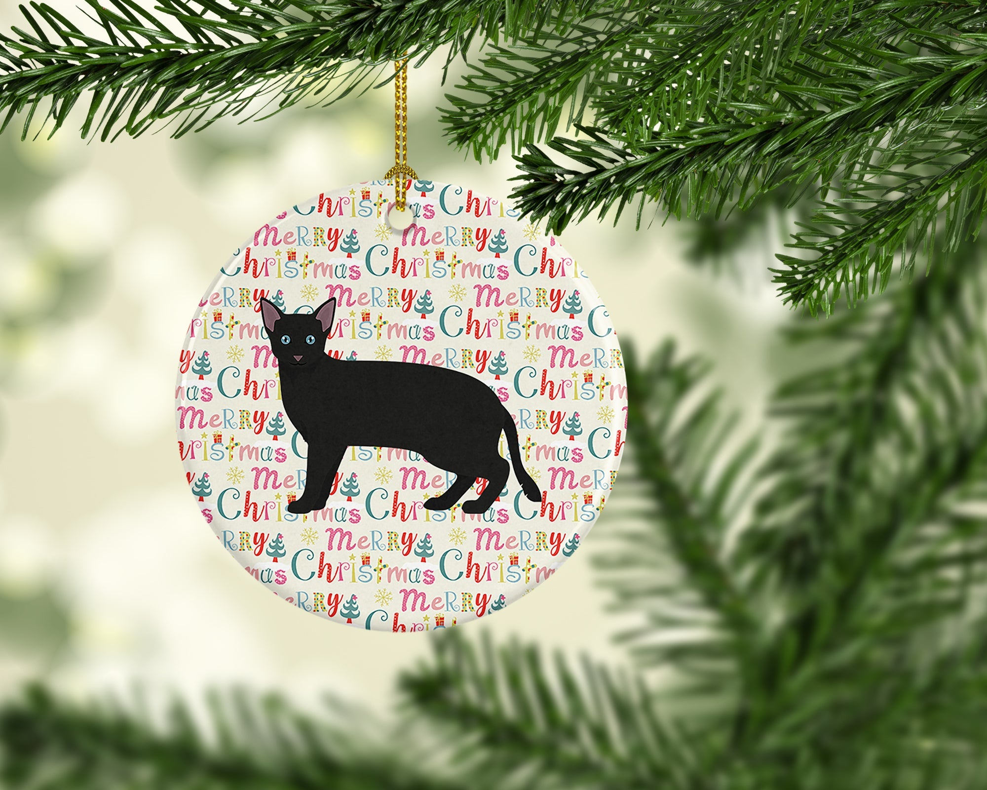 Russian White Black #1 Cat Christmas Ceramic Ornament