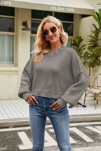 Women Loose Cropped Pullover Round Neck Sweater | Streetwear