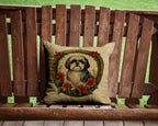 Shih Tzu Christmas Flowers Throw Pillow