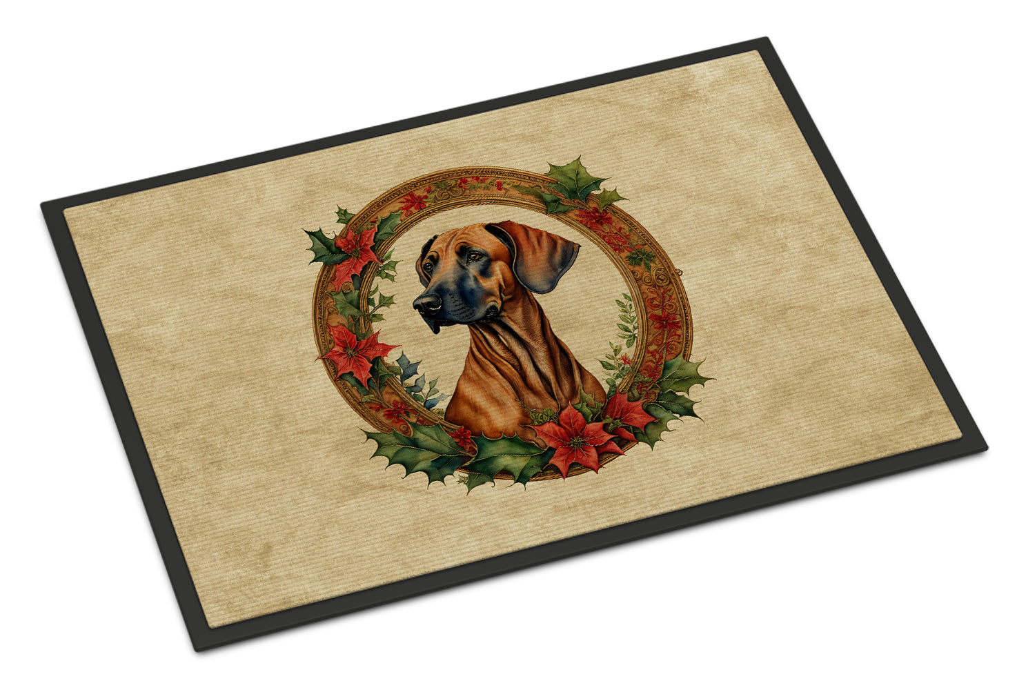 Rhodesian Ridgeback Christmas Flowers Doormat