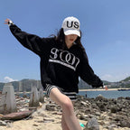 Letter Checker Pullover Sweatshirt | Streetwear