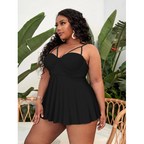 Plus Size Tropical Print Cut Out Swimsuit Set (2pcs)