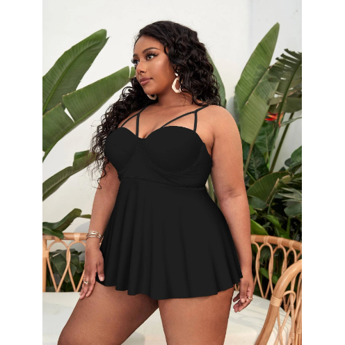 Plus Size Tropical Print Cut Out Swimsuit Set (2pcs)