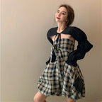 Summer Sexy Plaid Bodysuit with Long Sleeve Cover-Up