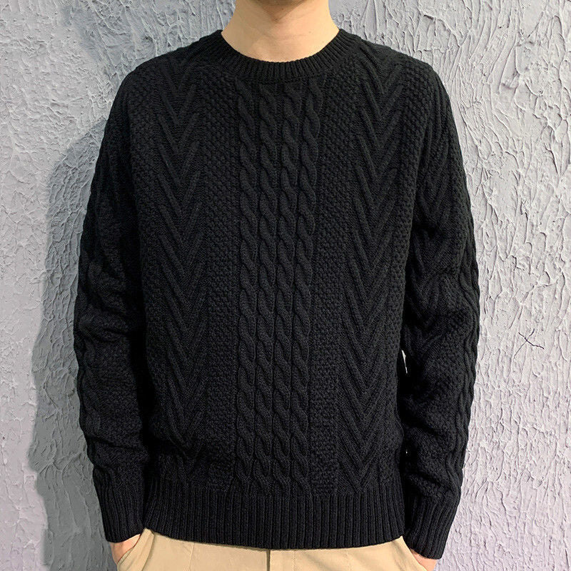 Men's Thick Yarn Knitted Sweater with Twists