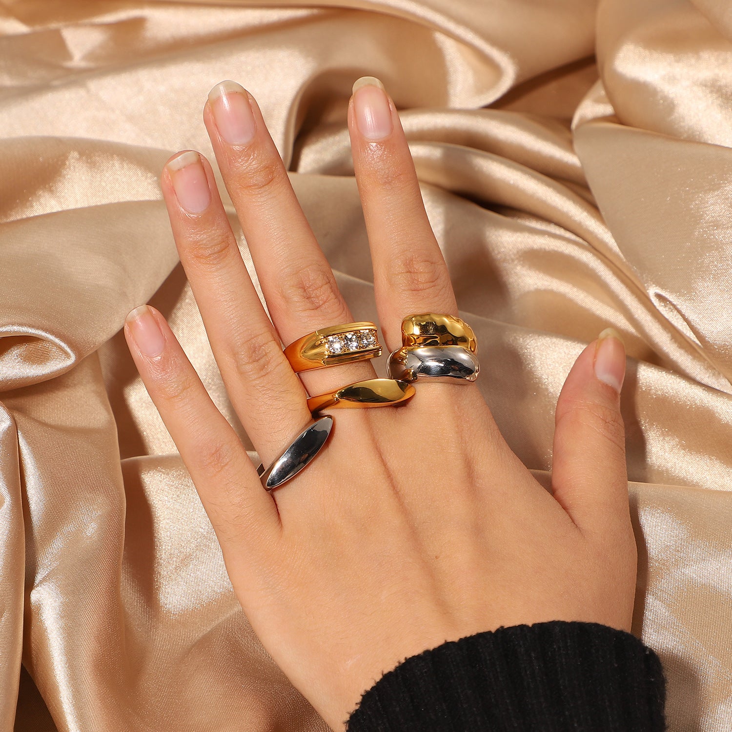 High Polished Stainless Steel Punk Cross Connection Ring
