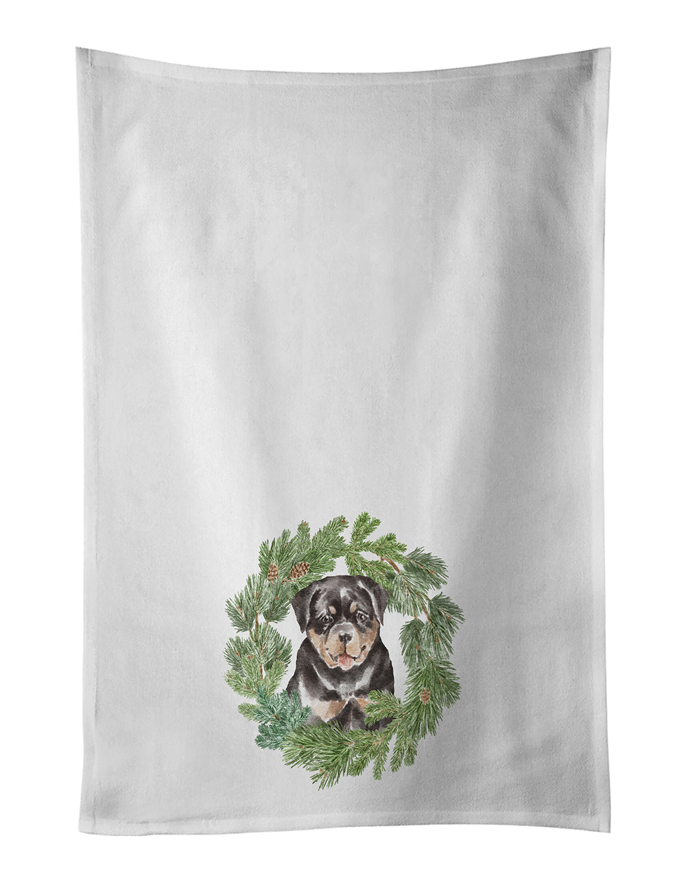 Rottweiler Puppy Christmas Wreath Kitchen Towel Set of 2
