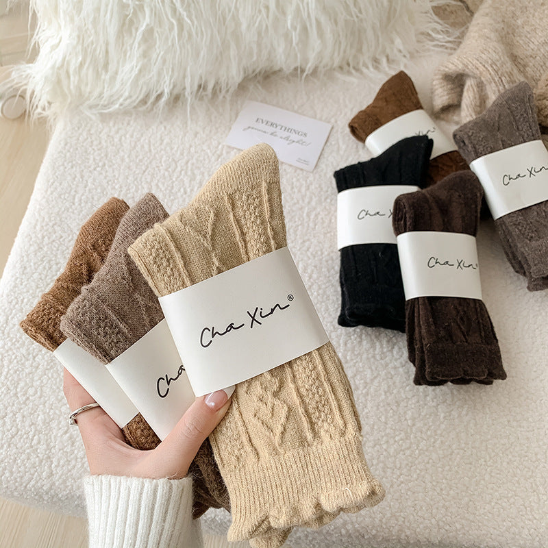 Thick Diamond-Shaped Wool Mid-Thigh Socks for Fall/Winter