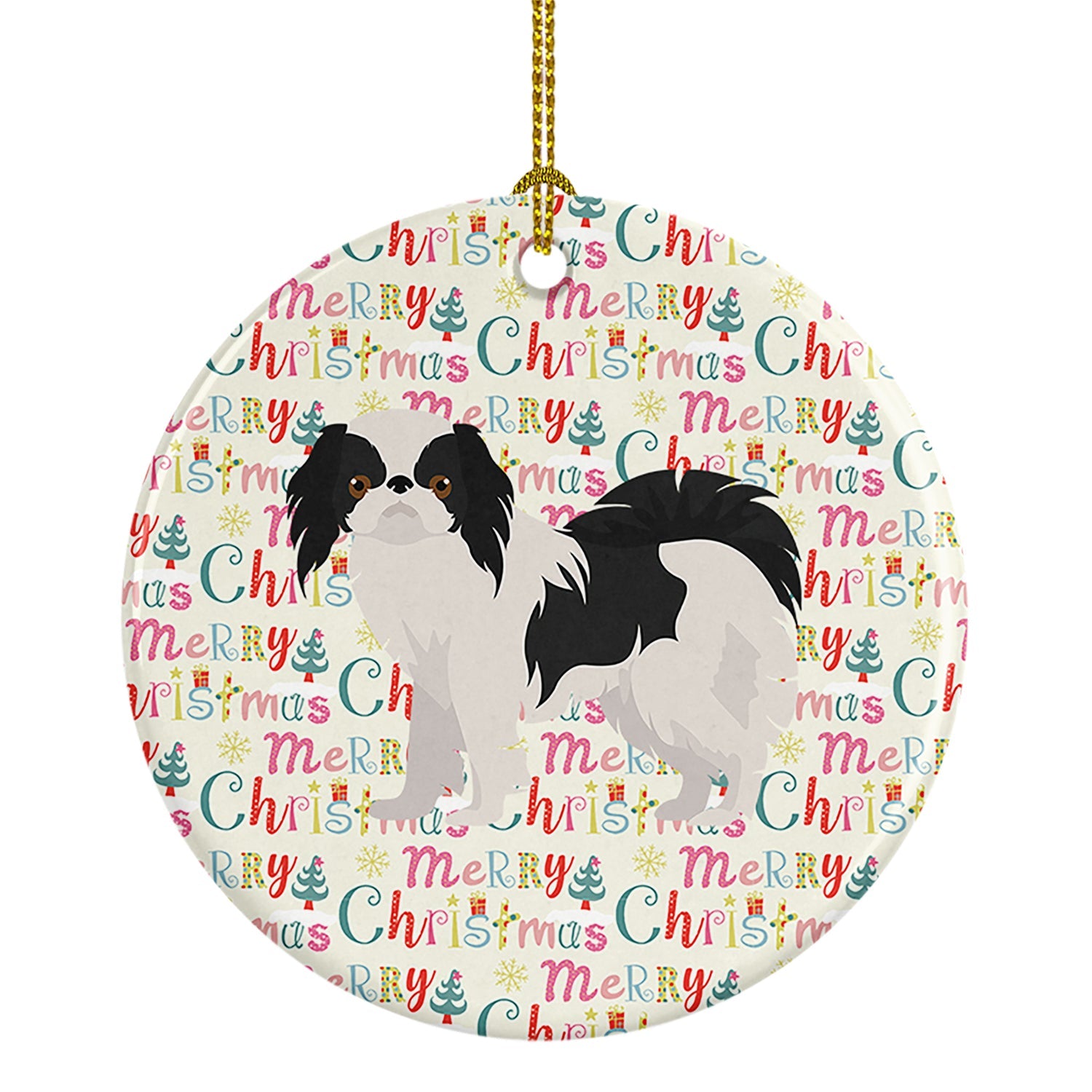 Japanese Chin #2 Merry Christmas Ceramic Ornament