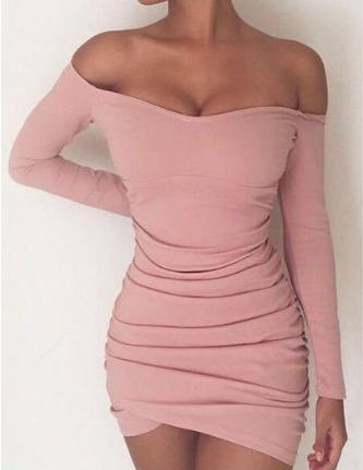 Long Sleeve Off-Shoulder Ruched Bodycon Dress for Women