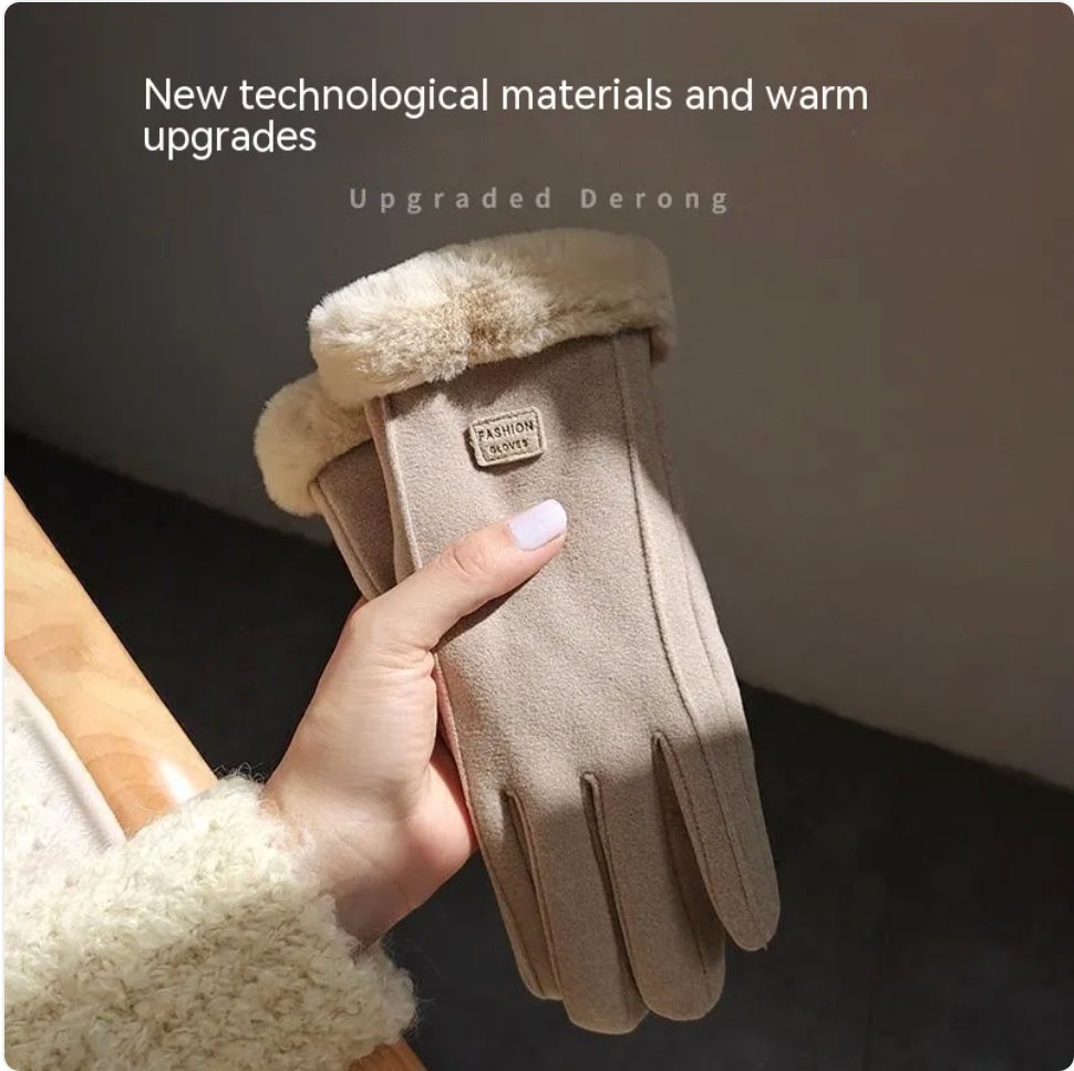 Fleece-Lined Suede Riding Gloves with Padded Warmth and Cute Design