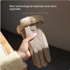 Fleece-Lined Suede Riding Gloves with Padded Warmth and Cute Design