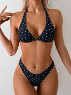 Polka Dot Halter Triangle Bikini Set