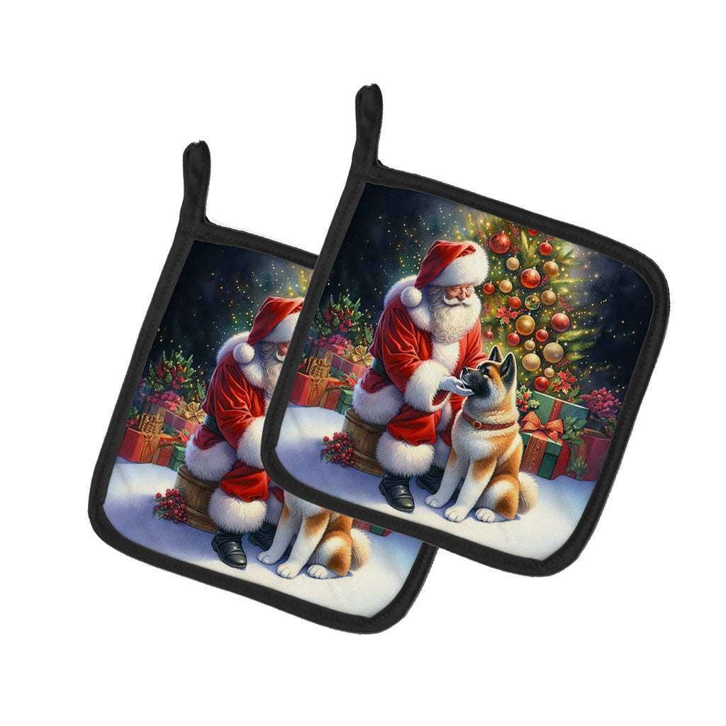 Akita and Santa Claus Pair of Pot Holders