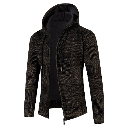 Slim Fit Hooded Plaid Knit Jacket for Men