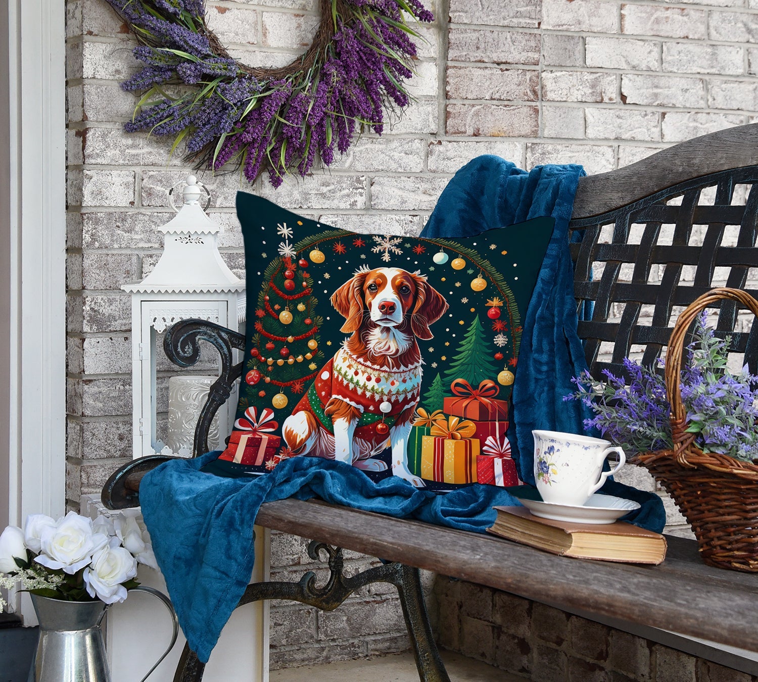 Brittany Spaniel Christmas Throw Pillow