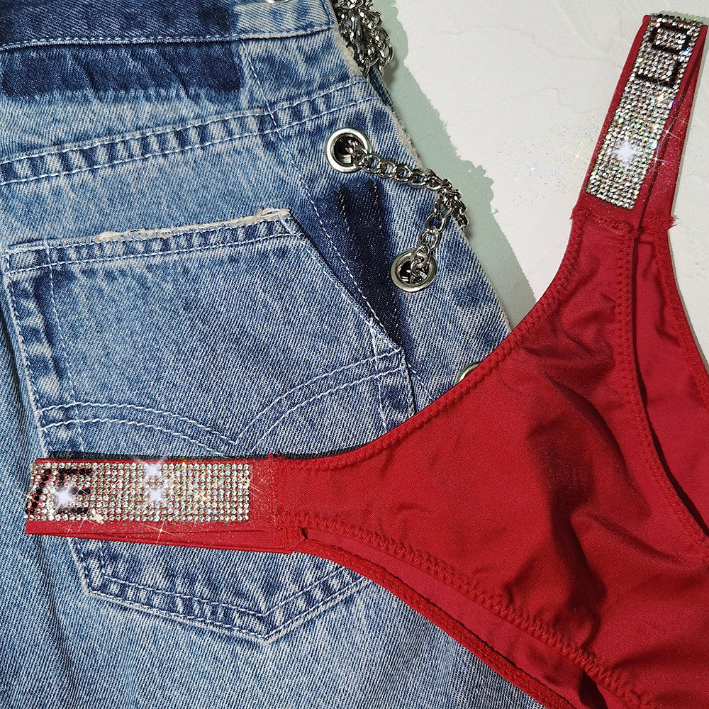 High-Waisted Rhinestone Thong for Fitness and Style