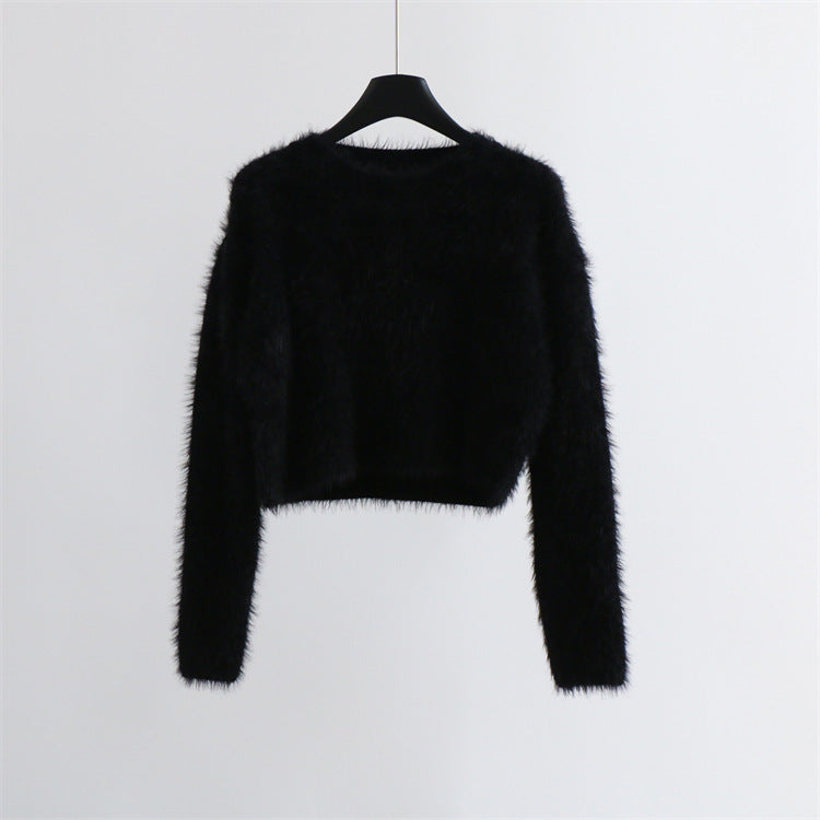 Solid Color Round Neck Pullover Sweater for Women | Streetwear