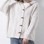 Horn Button Hooded Twist Sweater Jacket