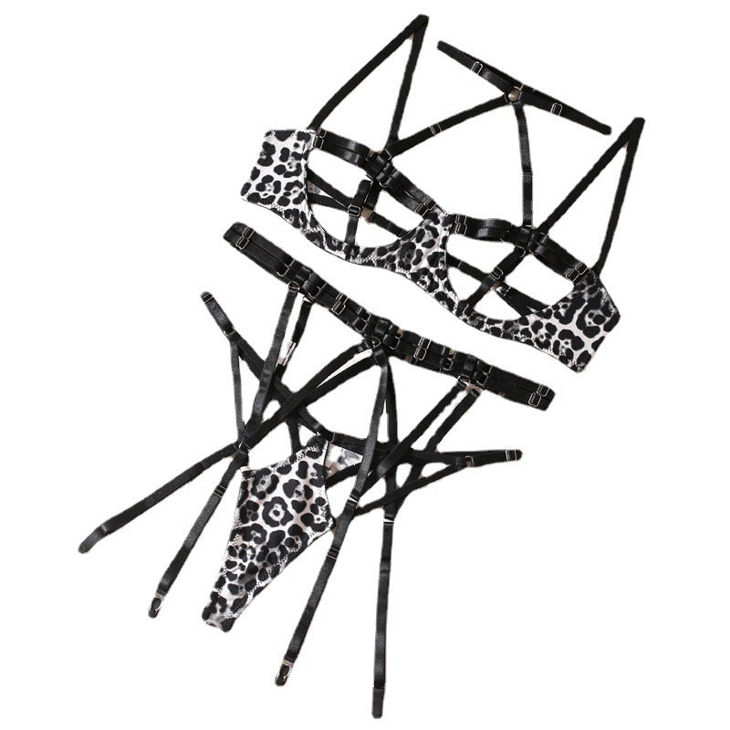 Fetish Lingerie Leopard Print Cutout Set with Stockings