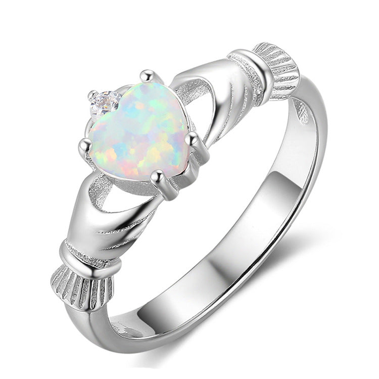 Christmas Gift Claddagh Wedding Ring with Opal