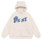 Embroidered Teddy Bear Ear Hooded Wool Coat | Streetwear