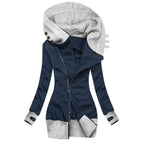 Women's Hooded Long Sleeve Zipper Jacket - Solid Color