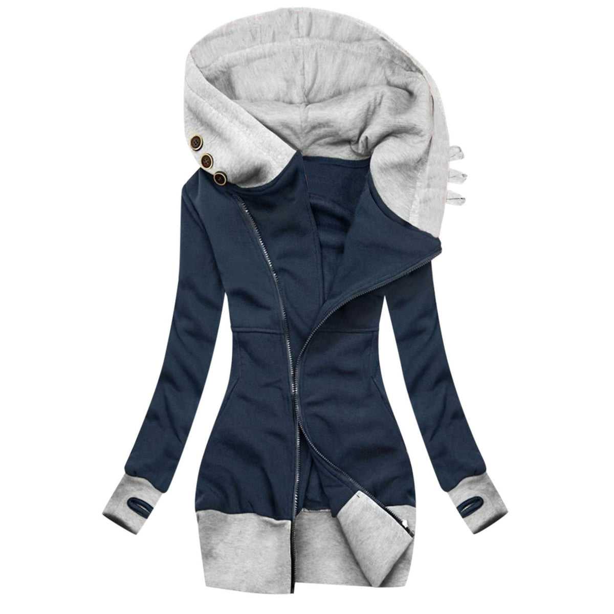Women's Hooded Long Sleeve Zipper Jacket - Solid Color