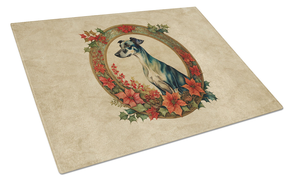 Greyhound Christmas Flowers Glass Cutting Board