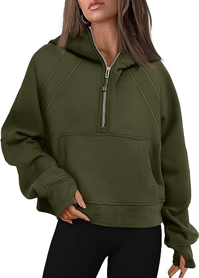 Women's Fashion Simple Half Zipper Hooded Sweatshirt Loose Sweater | Streetwear