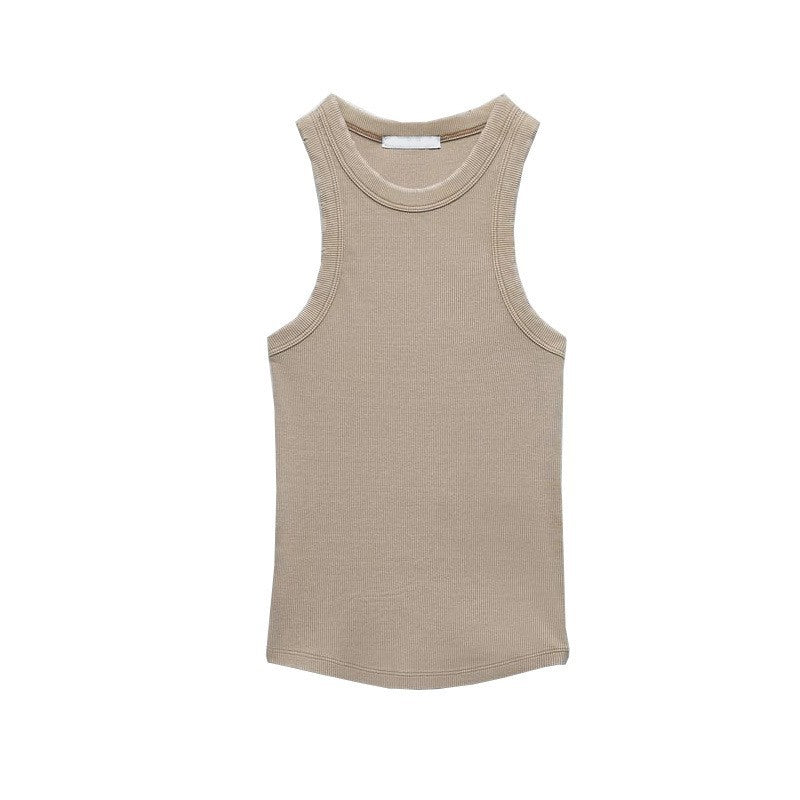 Retro American Style Ribbed Tank Top for Women