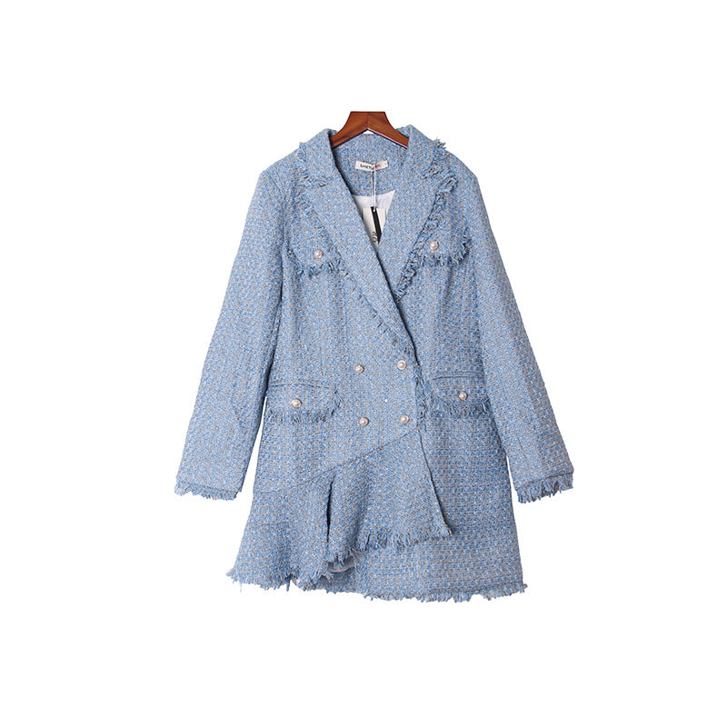 Mid-Length Woolen Coat with Asymmetrical Skirt