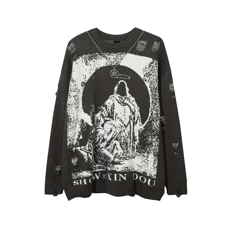Oversized Pullover Sweater with Ripped Hip-hop Style | Streetwear