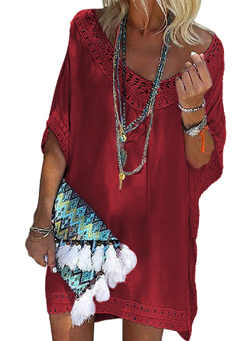 V-Neck Batwing Tunic Beach Cover-Up Dress