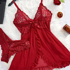 Green Lace V-Neck Camisole and Panty Lingerie Set