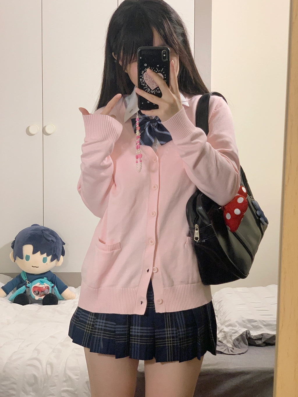 Cute Knitted Cardigan - Pink Blue Black JK Style