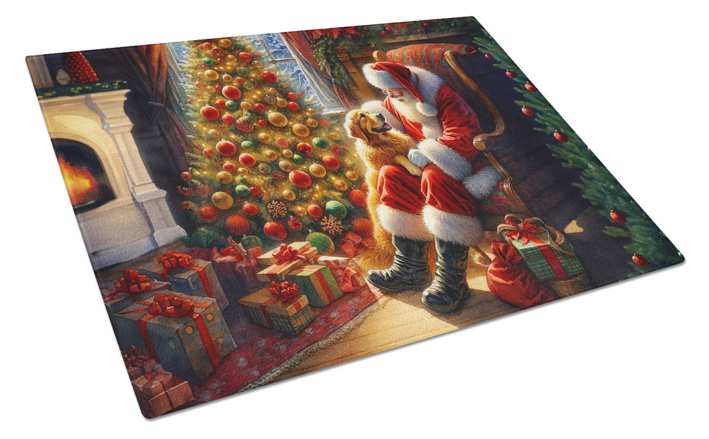 Golden Retriever and Santa Claus Glass Cutting Board