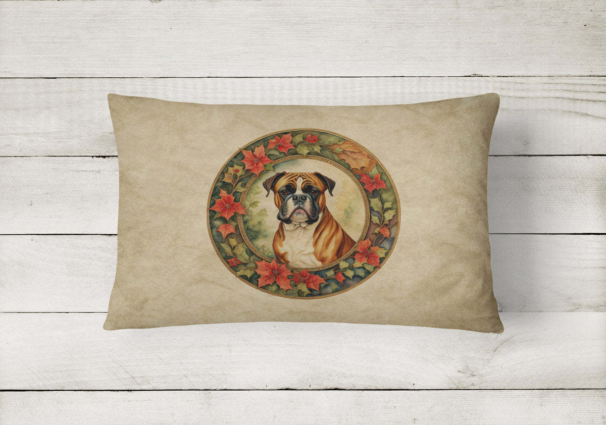 Boxer Christmas Flowers Throw Pillow