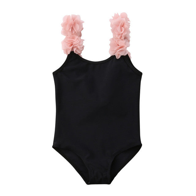 Backless Baby Girl Swimsuit with Flower Straps