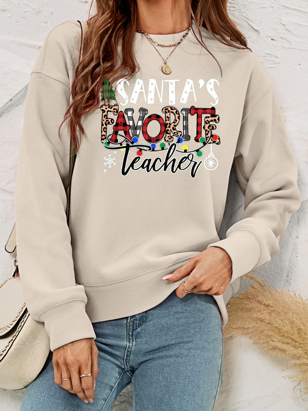 Women's Fleece Printed Pullover Christmas Sweater | Streetwear