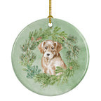 Labrador Retriever Puppy Yellow Christmas Wreath Ceramic Ornament