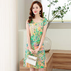 2024 Floral Dress for Middle-Aged Women in Cotton Blend