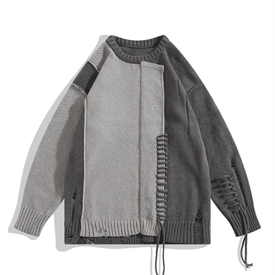 Hand-woven Irregular Stitching Contrast Color Sweater