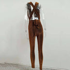 Women's Deep V Shiny Bodysuit with Backless Design