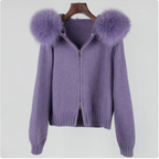 Hooded Sweater with Real Fox Fur Collar