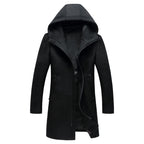 Men's Mid-Length Hooded Woolen Coat for Autumn/Winter
