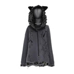 Original Dark Cat Ear Distressed Hoodie for Women