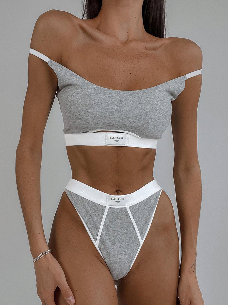 Color Contrast Stitching U-Neck Adjustable Bra Set